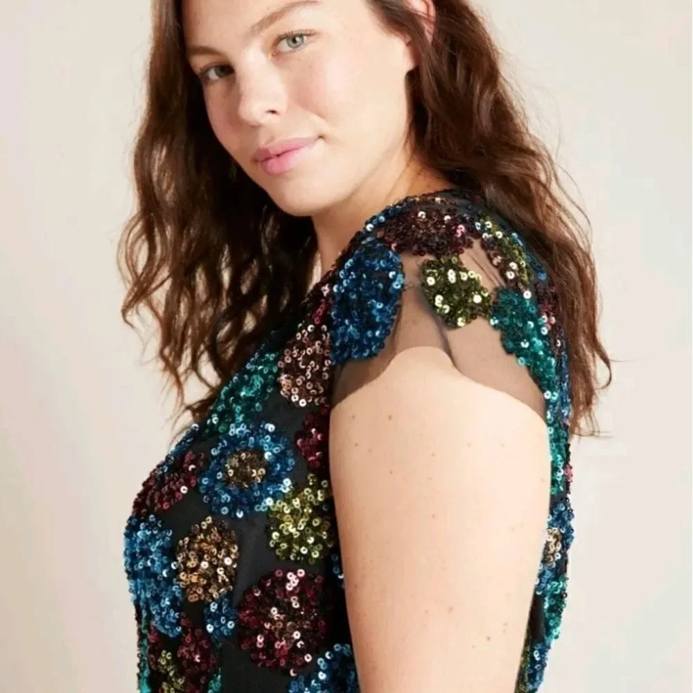 NWT Anthropologie Eva Franco Multicolor Sequined Holiday Party Midi Dress - Picture 4 of 16